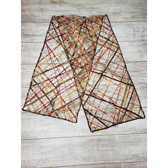 NWT Joann Chainson Scarf Red Brown Green Turquoise Blu silk Ribbon One of a kind - Picture 5 of 5